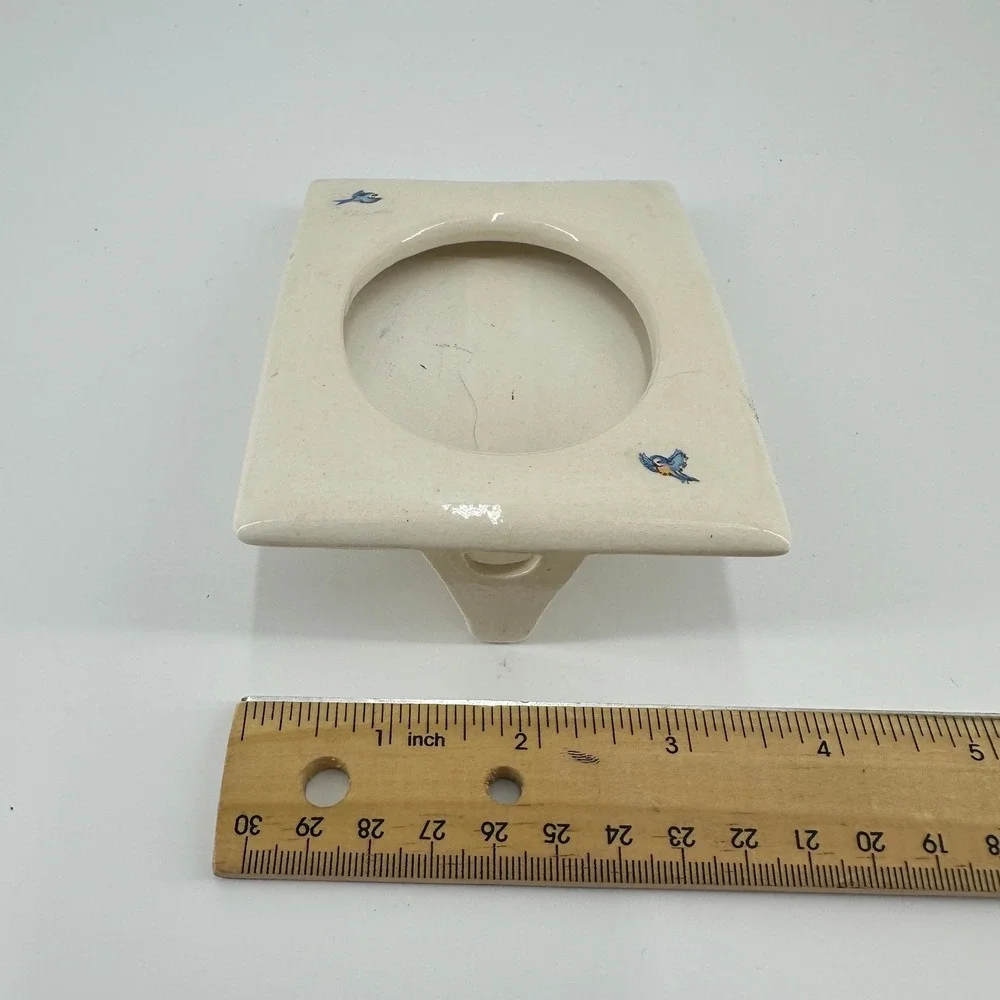 Vintage Style Cream Ceramic Oval Picture Frame with Bluebird Decals 2x3 Photo